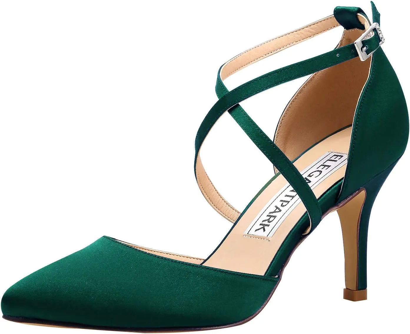 ELEGANTPARK Heels for Women Closed Toe Strappy Pointed High Heel Pumps Satin Pointy Wedding Evening Dress Shoes