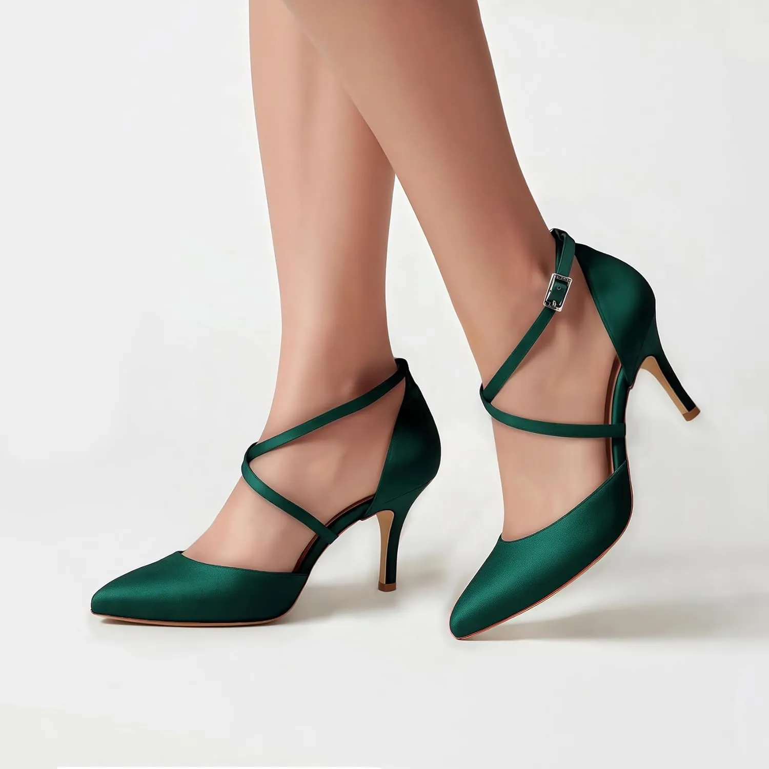 ELEGANTPARK Heels for Women Closed Toe Strappy Pointed High Heel Pumps Satin Pointy Wedding Evening Dress Shoes