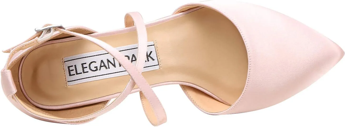 ELEGANTPARK Heels for Women Closed Toe Strappy Pointed High Heel Pumps Satin Pointy Wedding Evening Dress Shoes