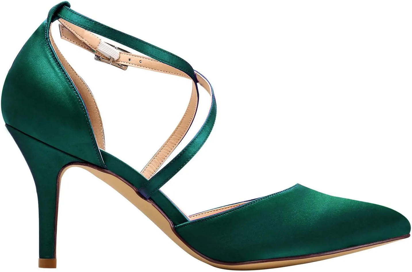 ELEGANTPARK Heels for Women Closed Toe Strappy Pointed High Heel Pumps Satin Pointy Wedding Evening Dress Shoes