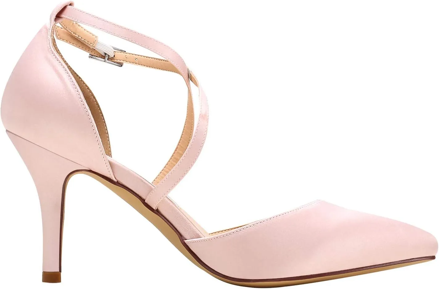 ELEGANTPARK Heels for Women Closed Toe Strappy Pointed High Heel Pumps Satin Pointy Wedding Evening Dress Shoes
