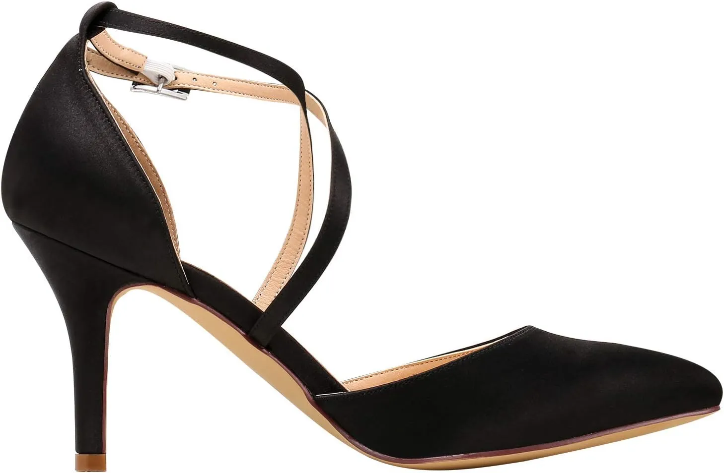 ELEGANTPARK Heels for Women Closed Toe Strappy Pointed High Heel Pumps Satin Pointy Wedding Evening Dress Shoes