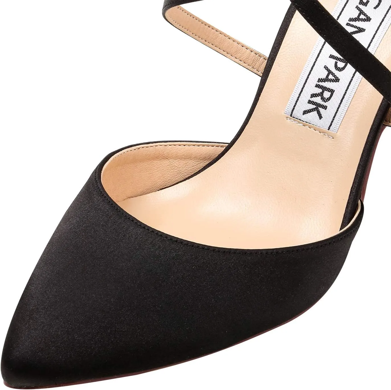 ELEGANTPARK Heels for Women Closed Toe Strappy Pointed High Heel Pumps Satin Pointy Wedding Evening Dress Shoes