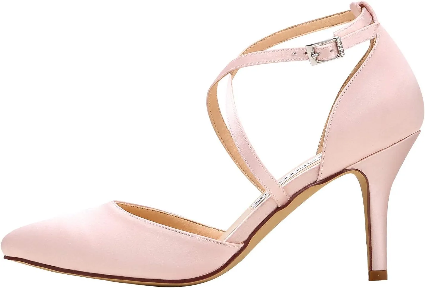 ELEGANTPARK Heels for Women Closed Toe Strappy Pointed High Heel Pumps Satin Pointy Wedding Evening Dress Shoes