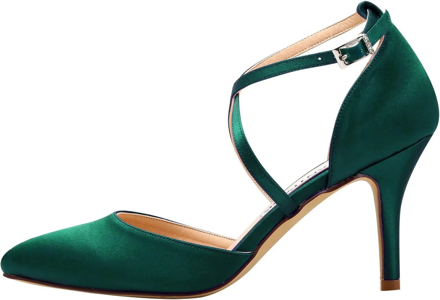 ELEGANTPARK Heels for Women Closed Toe Strappy Pointed High Heel Pumps Satin Pointy Wedding Evening Dress Shoes