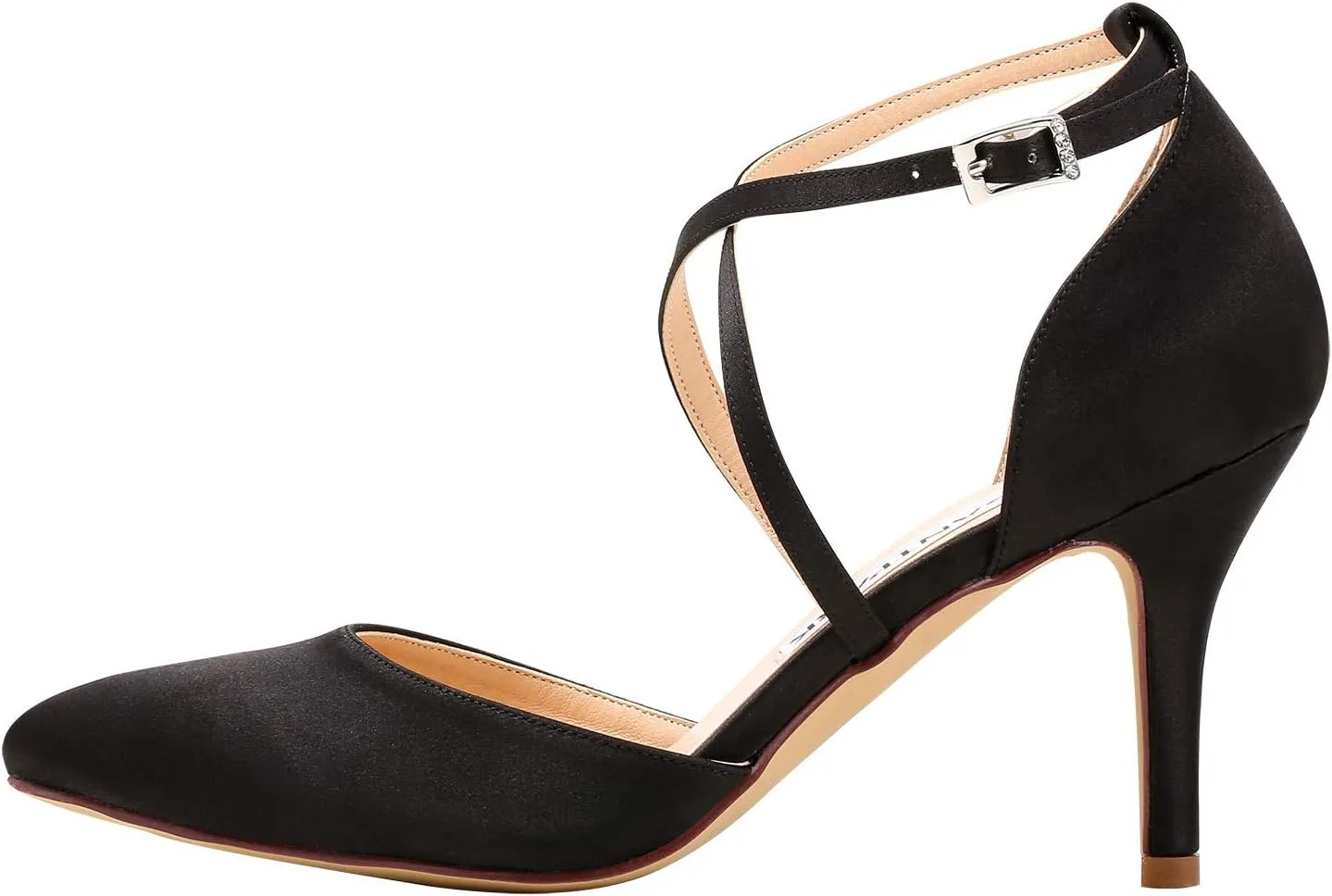 ELEGANTPARK Heels for Women Closed Toe Strappy Pointed High Heel Pumps Satin Pointy Wedding Evening Dress Shoes
