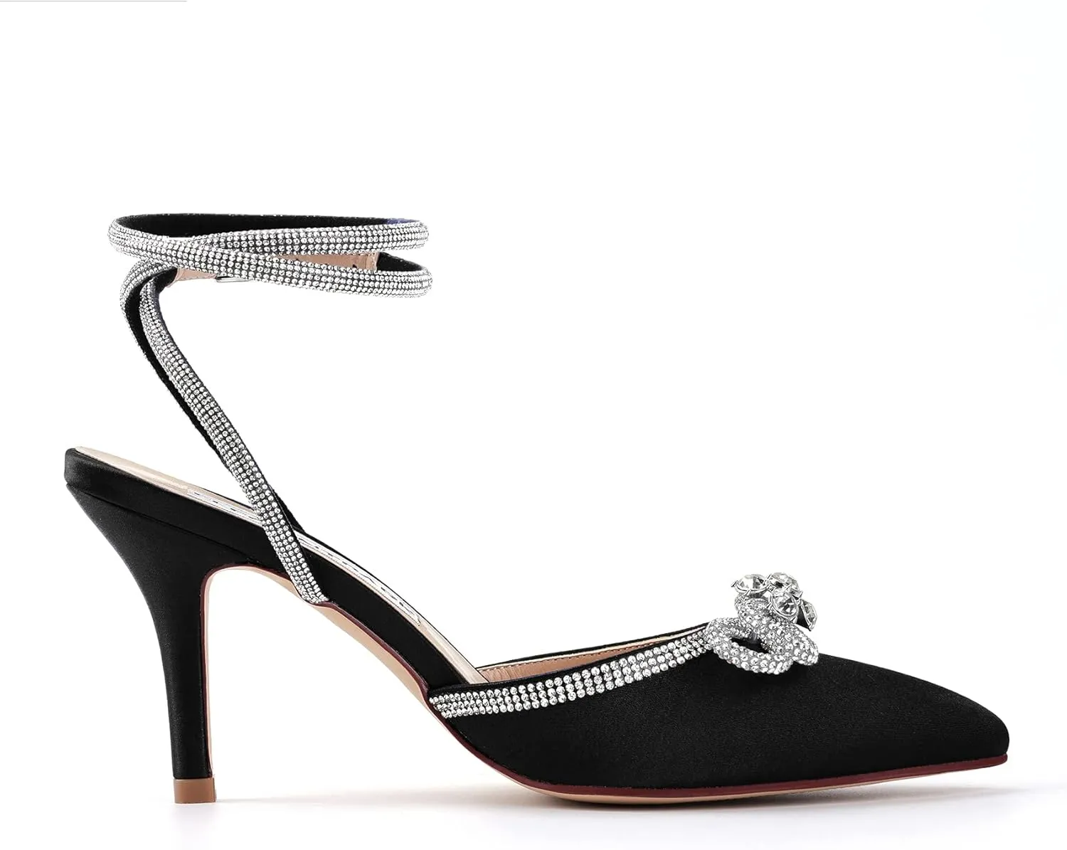 ELEGANTPARK Heels for Women Pointed Closed Toe Shoes Sexy Ankle Strap Rhinestones Bow High Heel Pumps Satin Wedding Evening Prom Dress Shoes