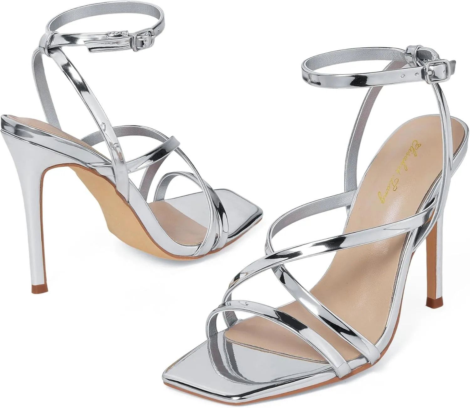 Elisabet Tang Fashion Women's Open Toe High Heel Sandals Strappy Ankle Strap Stiletto 4.33 Inch Heels Sexy Designs for Weddings and Parties
