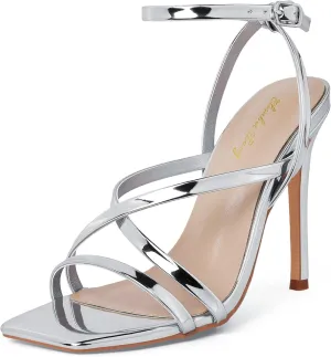 Elisabet Tang Fashion Women's Open Toe High Heel Sandals Strappy Ankle Strap Stiletto 4.33 Inch Heels Sexy Designs for Weddings and Parties