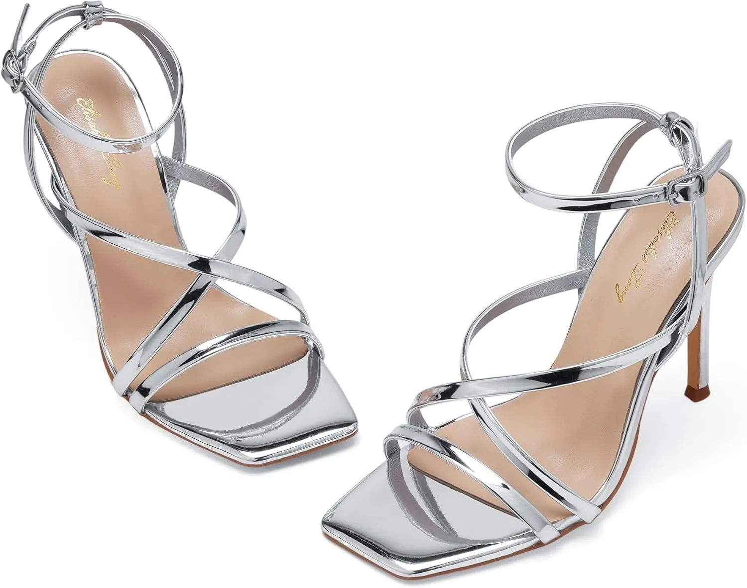 Elisabet Tang Fashion Women's Open Toe High Heel Sandals Strappy Ankle Strap Stiletto 4.33 Inch Heels Sexy Designs for Weddings and Parties