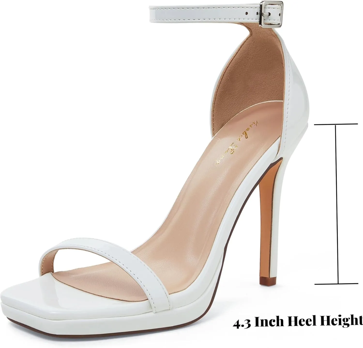 Elisabet Tang Women's 4.3 Inch Platform High Heeled Sandals Strappy Stiletto Open Square Toe Heel with Ankle Strap at Wedding Party Prom Work Dating