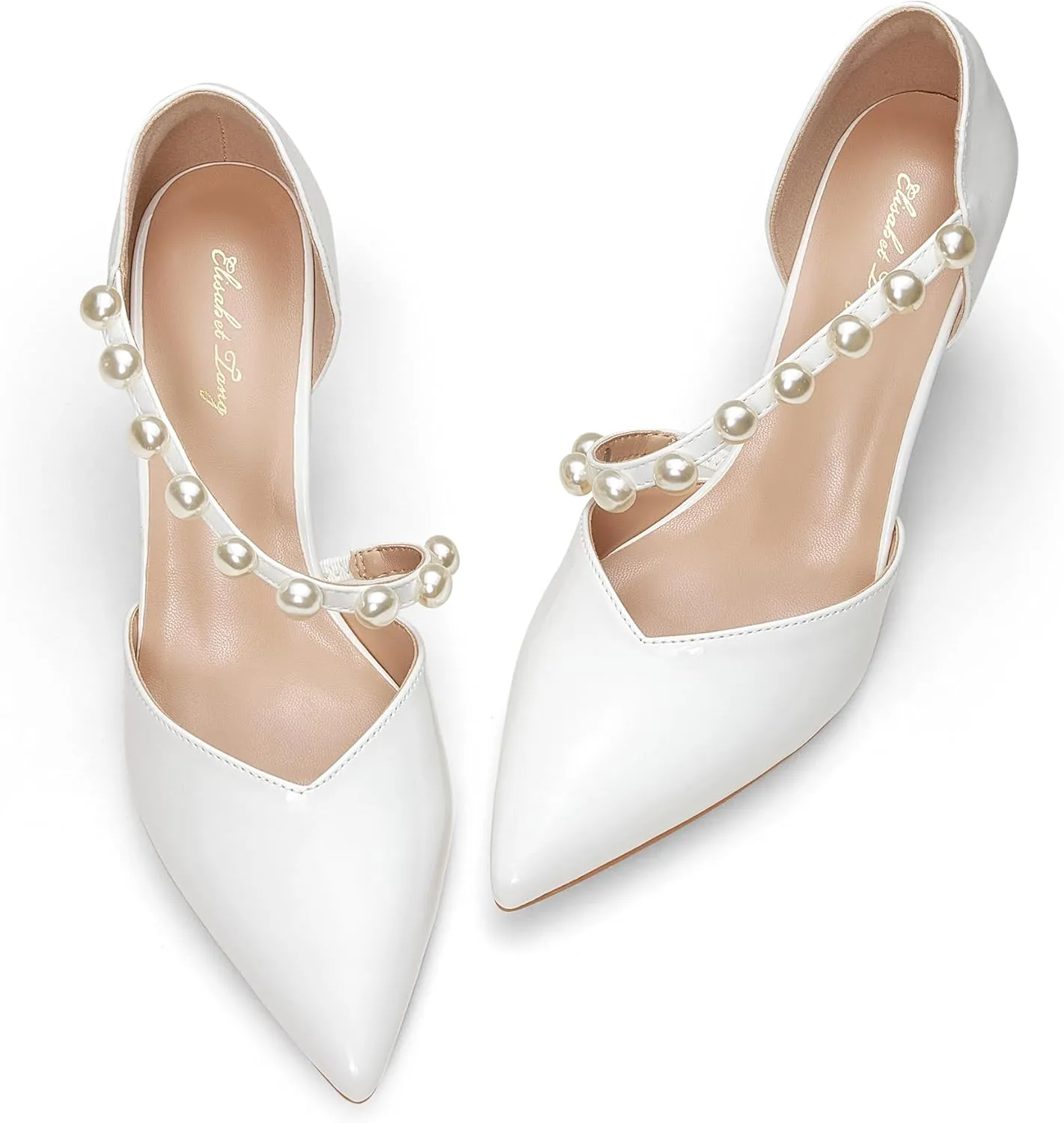 Elisabet Tang Women's Closed Pointed Toe Heels with Pearl Stiletto Pumps D'Orsay Wedding Bridal Party Women Sexy High Heel Dress Shoes