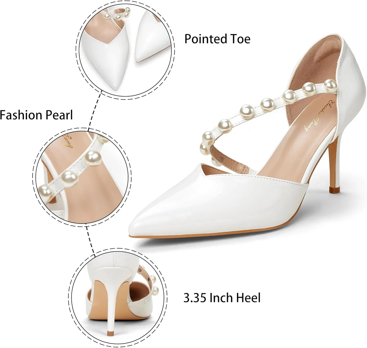 Elisabet Tang Women's Closed Pointed Toe Heels with Pearl Stiletto Pumps D'Orsay Wedding Bridal Party Women Sexy High Heel Dress Shoes