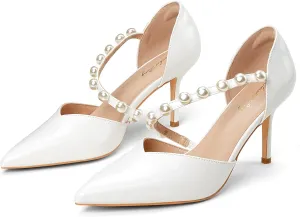 Elisabet Tang Women's Closed Pointed Toe Heels with Pearl Stiletto Pumps D'Orsay Wedding Bridal Party Women Sexy High Heel Dress Shoes