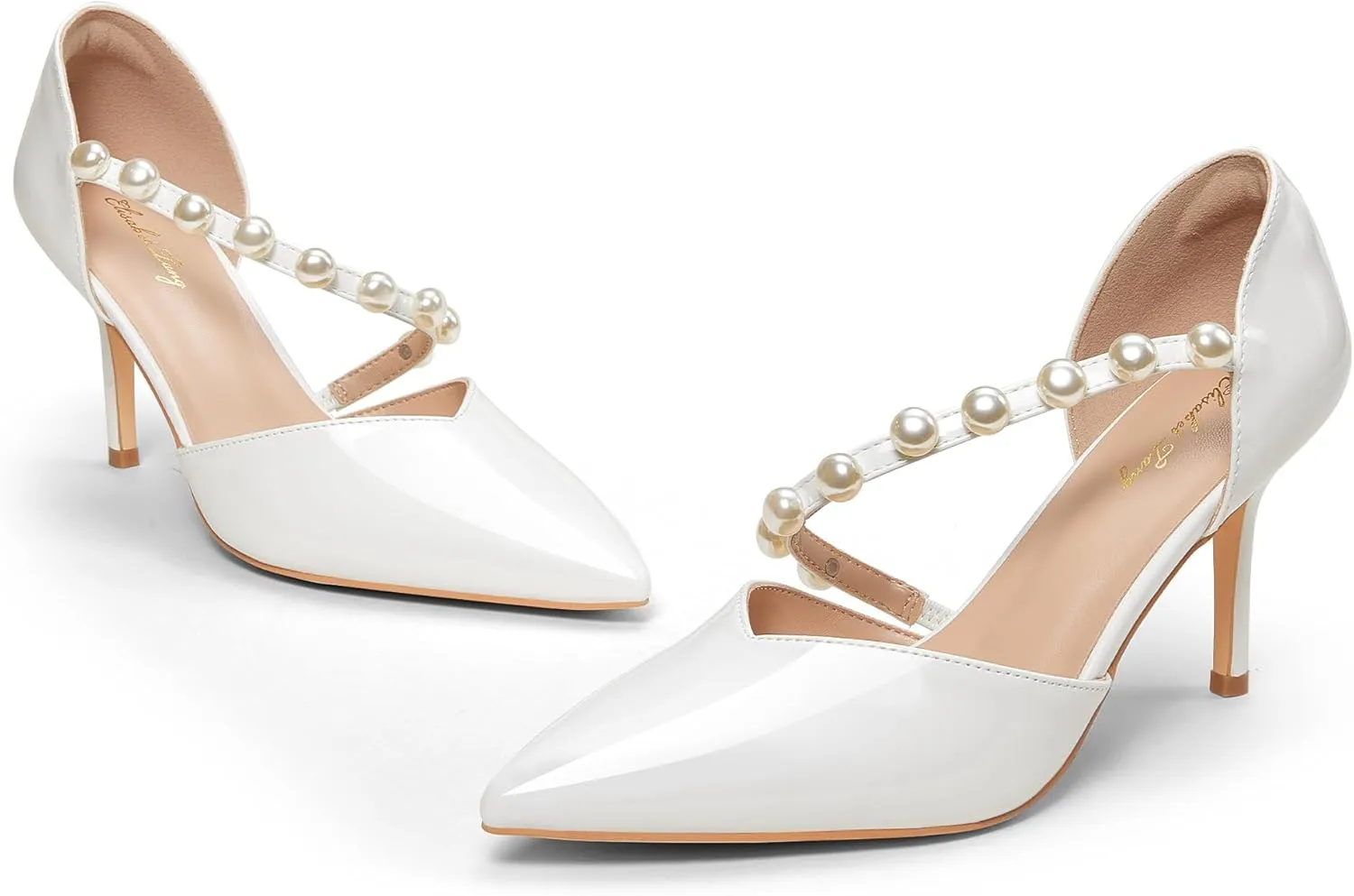 Elisabet Tang Women's Closed Pointed Toe Heels with Pearl Stiletto Pumps D'Orsay Wedding Bridal Party Women Sexy High Heel Dress Shoes