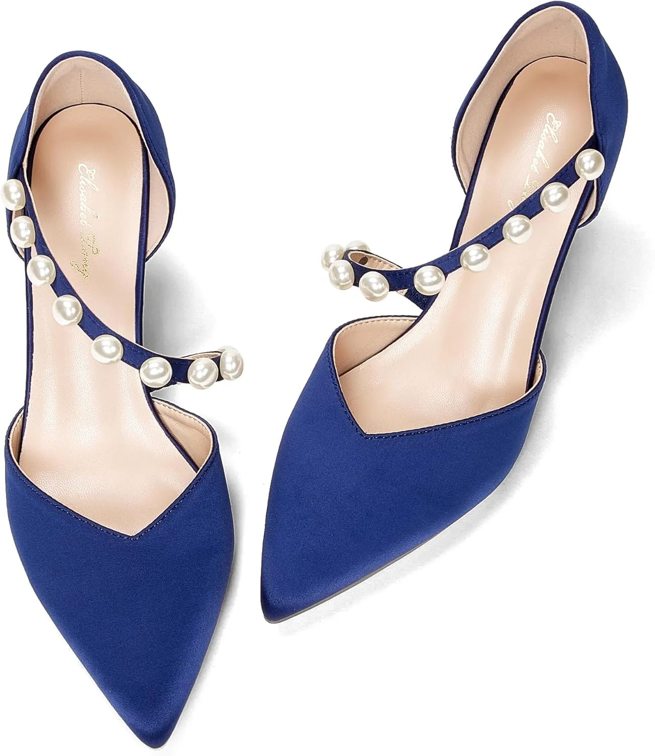Elisabet Tang Women's Closed Pointed Toe Heels with Pearl Stiletto Pumps D'Orsay Wedding Bridal Party Women Sexy High Heel Dress Shoes