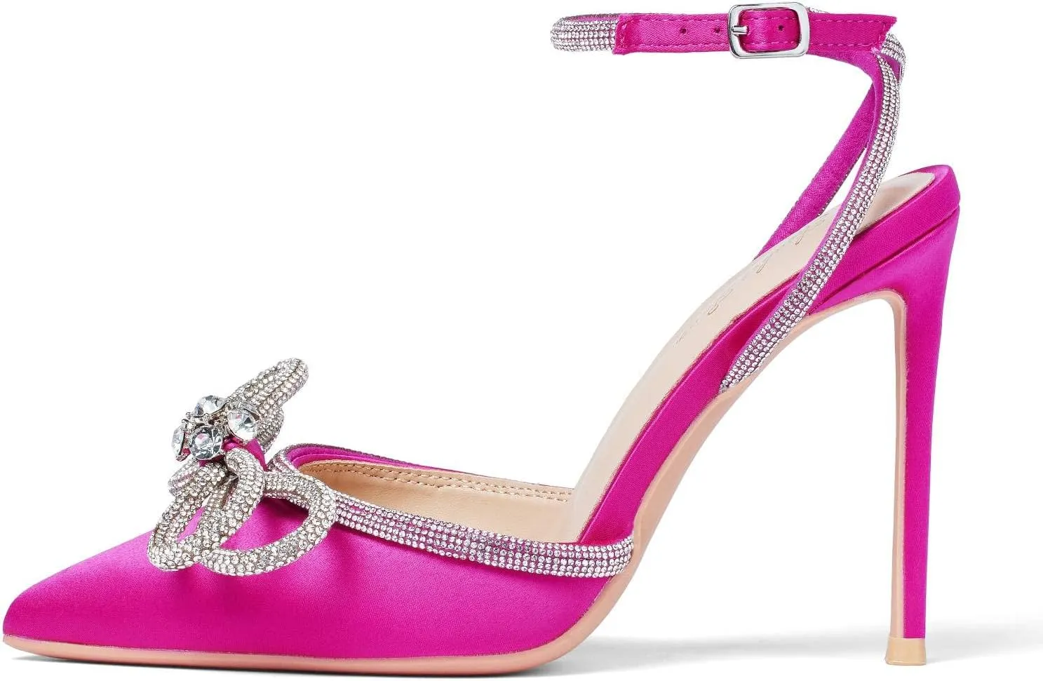 Elisabet Tang Women's High Heel Pumps,Satin Rhinestone Bowknot Lace Up Sandals Pointed Toe Ankle Buckle Straps Pump Stiletto Sandals