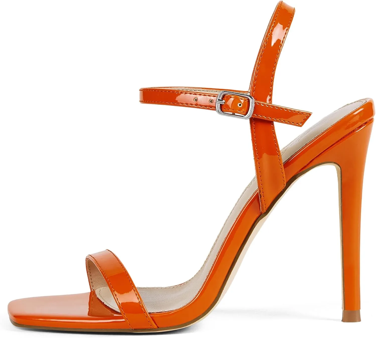 Elisabet Tang Women's High Heeled Sandals 4 Inch Strappy Sling Back Stiletto Open Square Toe Heels with Ankle Straps at Wedding Party Prom Work Dating