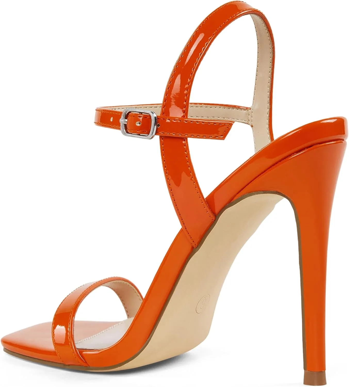 Elisabet Tang Women's High Heeled Sandals 4 Inch Strappy Sling Back Stiletto Open Square Toe Heels with Ankle Straps at Wedding Party Prom Work Dating