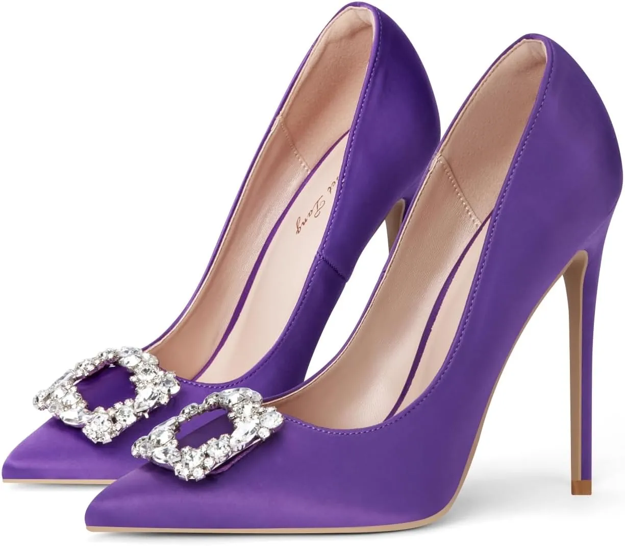 Elisabet Tang Women's High Heels,4.72 Inch Satin Glitter Rhinestone Stiletto Pumps for Women Sexy Closed Pointed Toe Heels Elegant Versatile Wedding Bridal Party Dress Shoes