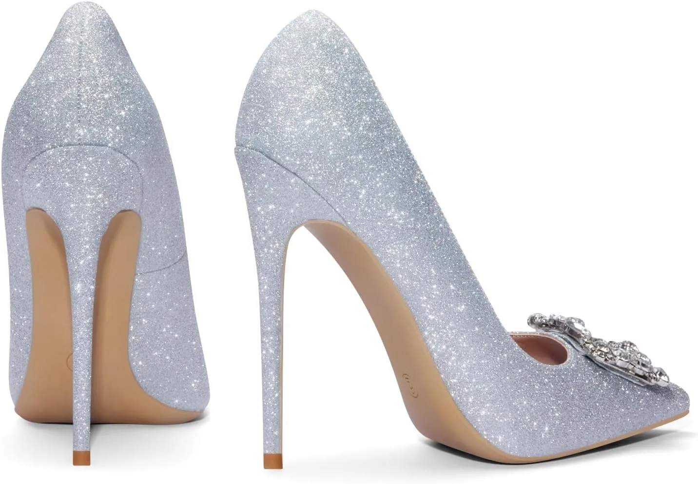 Elisabet Tang Women's High Heels,4.72 Inch Satin Glitter Rhinestone Stiletto Pumps for Women Sexy Closed Pointed Toe Heels Elegant Versatile Wedding Bridal Party Dress Shoes