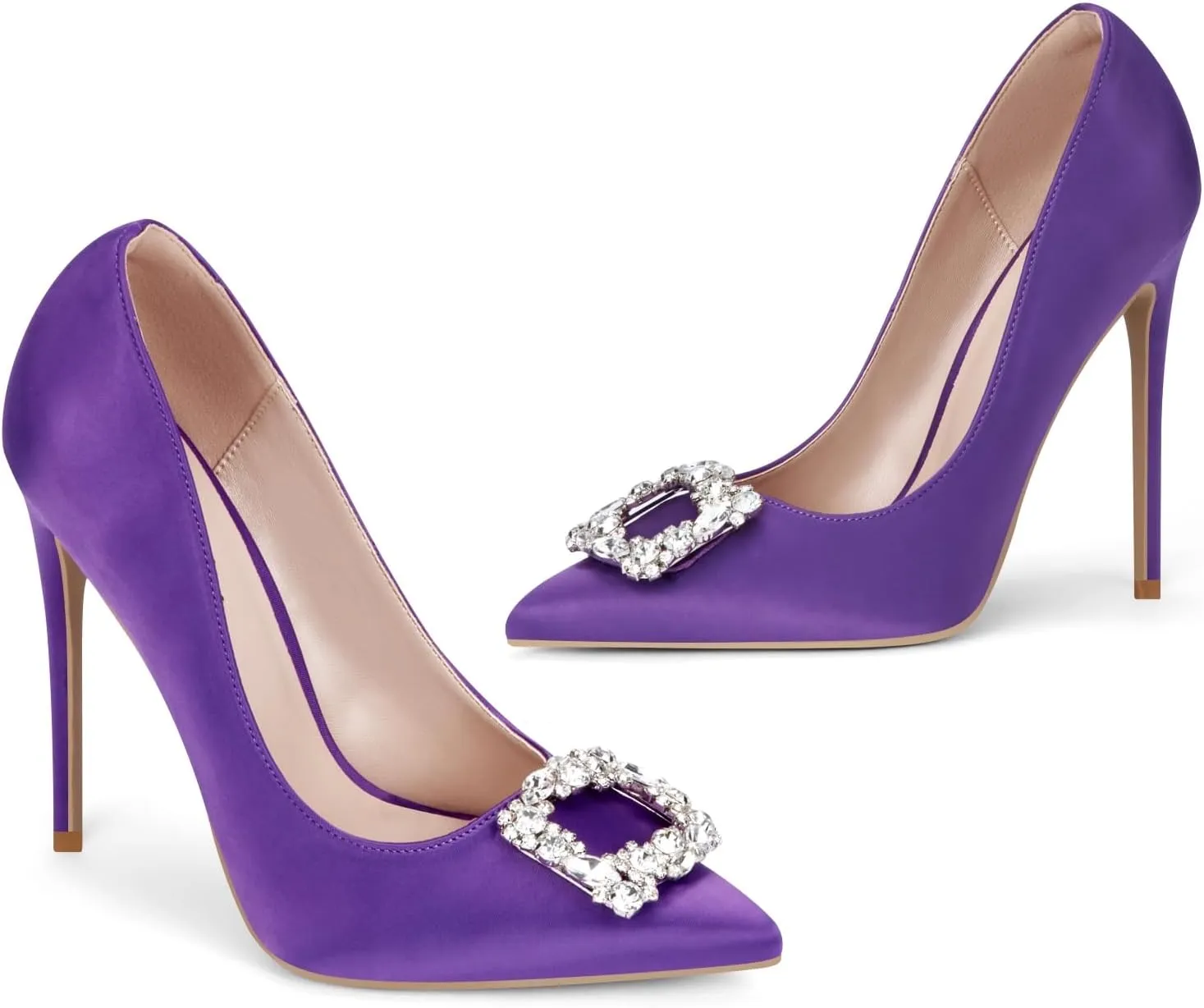 Elisabet Tang Women's High Heels,4.72 Inch Satin Glitter Rhinestone Stiletto Pumps for Women Sexy Closed Pointed Toe Heels Elegant Versatile Wedding Bridal Party Dress Shoes
