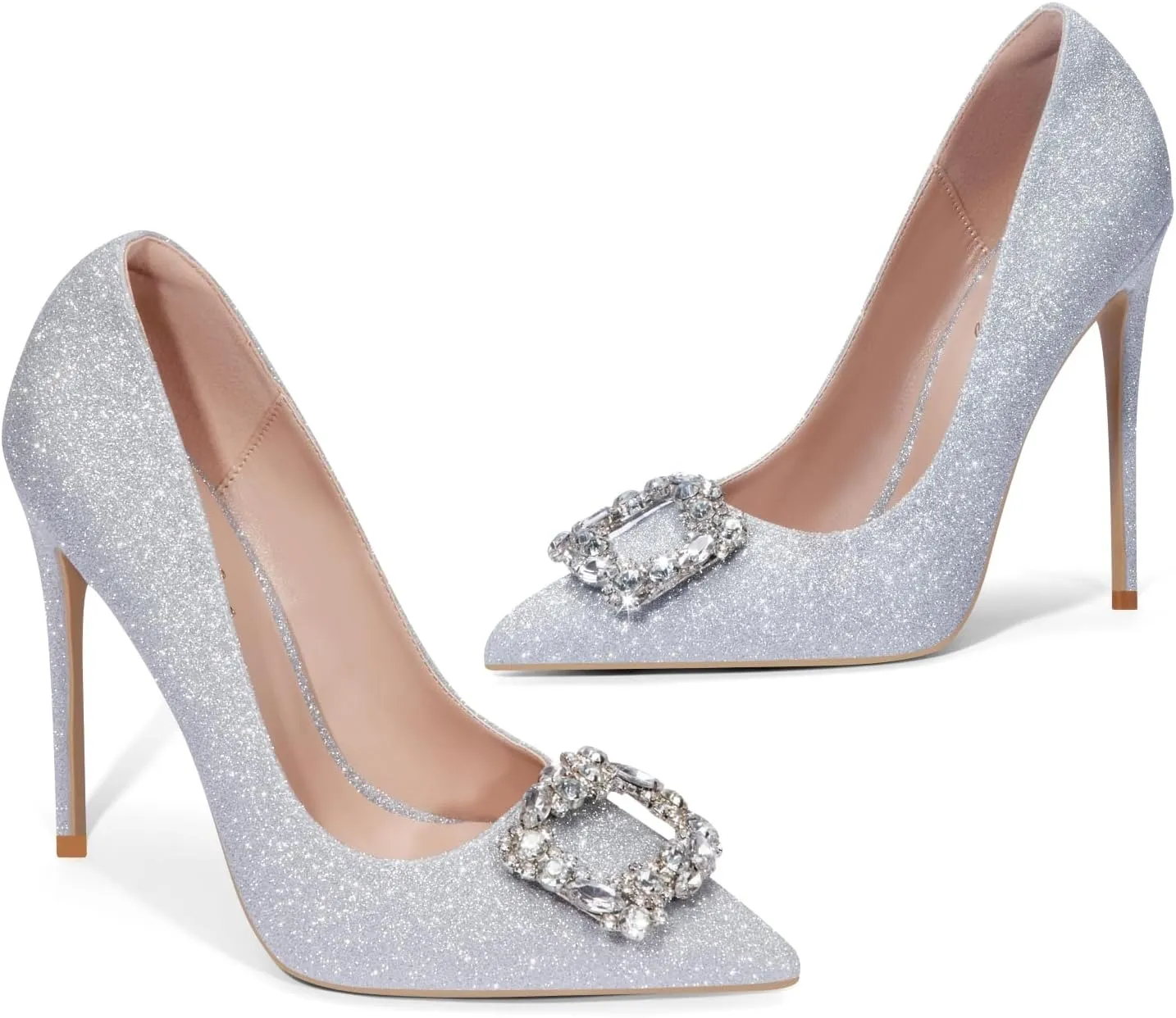Elisabet Tang Women's High Heels,4.72 Inch Satin Glitter Rhinestone Stiletto Pumps for Women Sexy Closed Pointed Toe Heels Elegant Versatile Wedding Bridal Party Dress Shoes