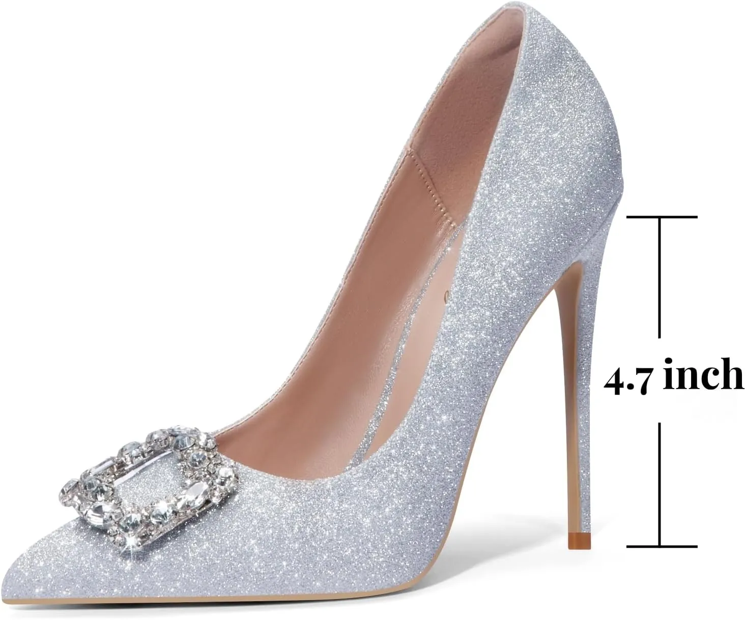 Elisabet Tang Women's High Heels,4.72 Inch Satin Glitter Rhinestone Stiletto Pumps for Women Sexy Closed Pointed Toe Heels Elegant Versatile Wedding Bridal Party Dress Shoes