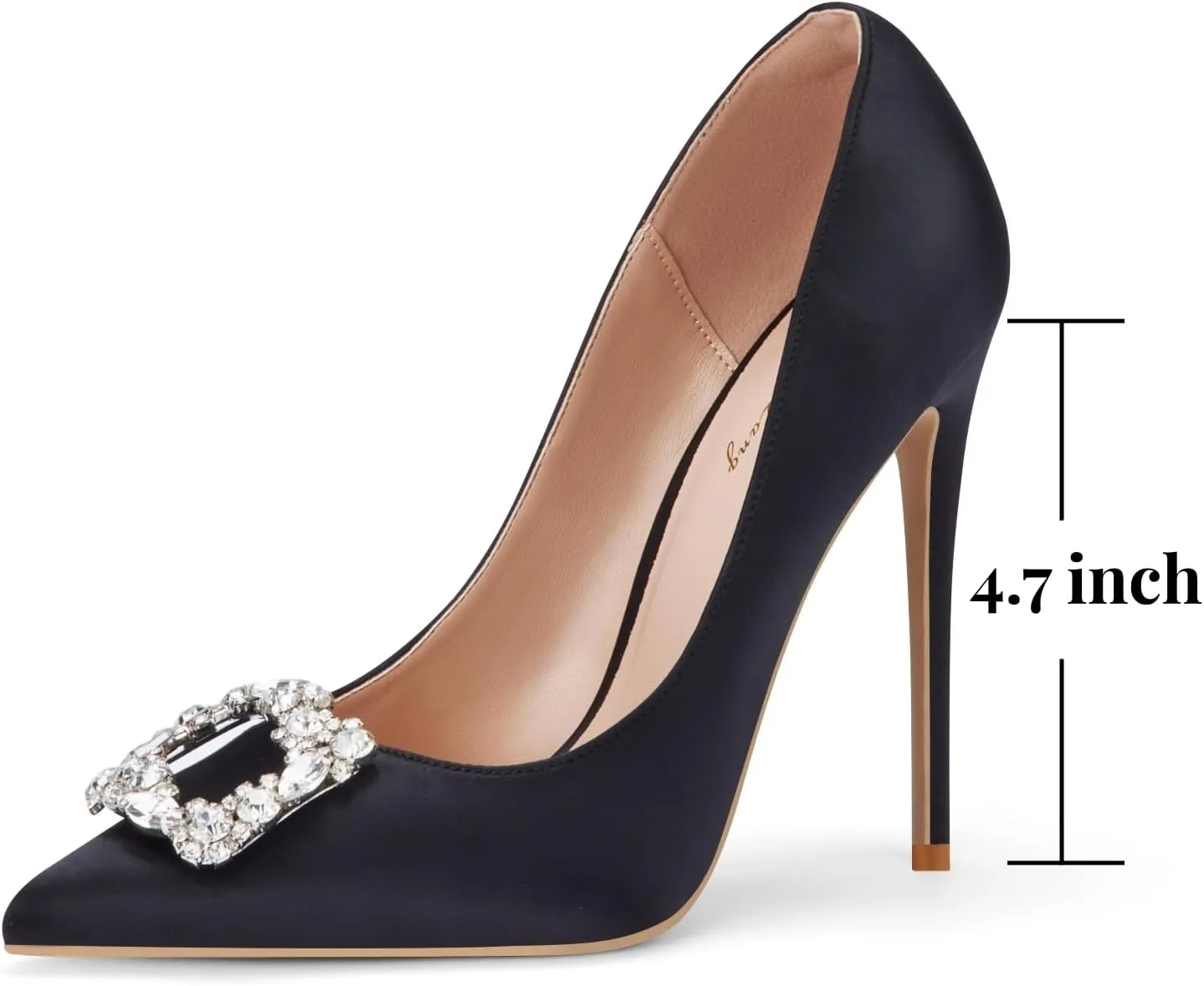 Elisabet Tang Women's High Heels,4.72 Inch Satin Glitter Rhinestone Stiletto Pumps for Women Sexy Closed Pointed Toe Heels Elegant Versatile Wedding Bridal Party Dress Shoes