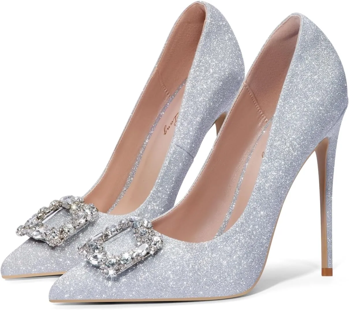 Elisabet Tang Women's High Heels,4.72 Inch Satin Glitter Rhinestone Stiletto Pumps for Women Sexy Closed Pointed Toe Heels Elegant Versatile Wedding Bridal Party Dress Shoes
