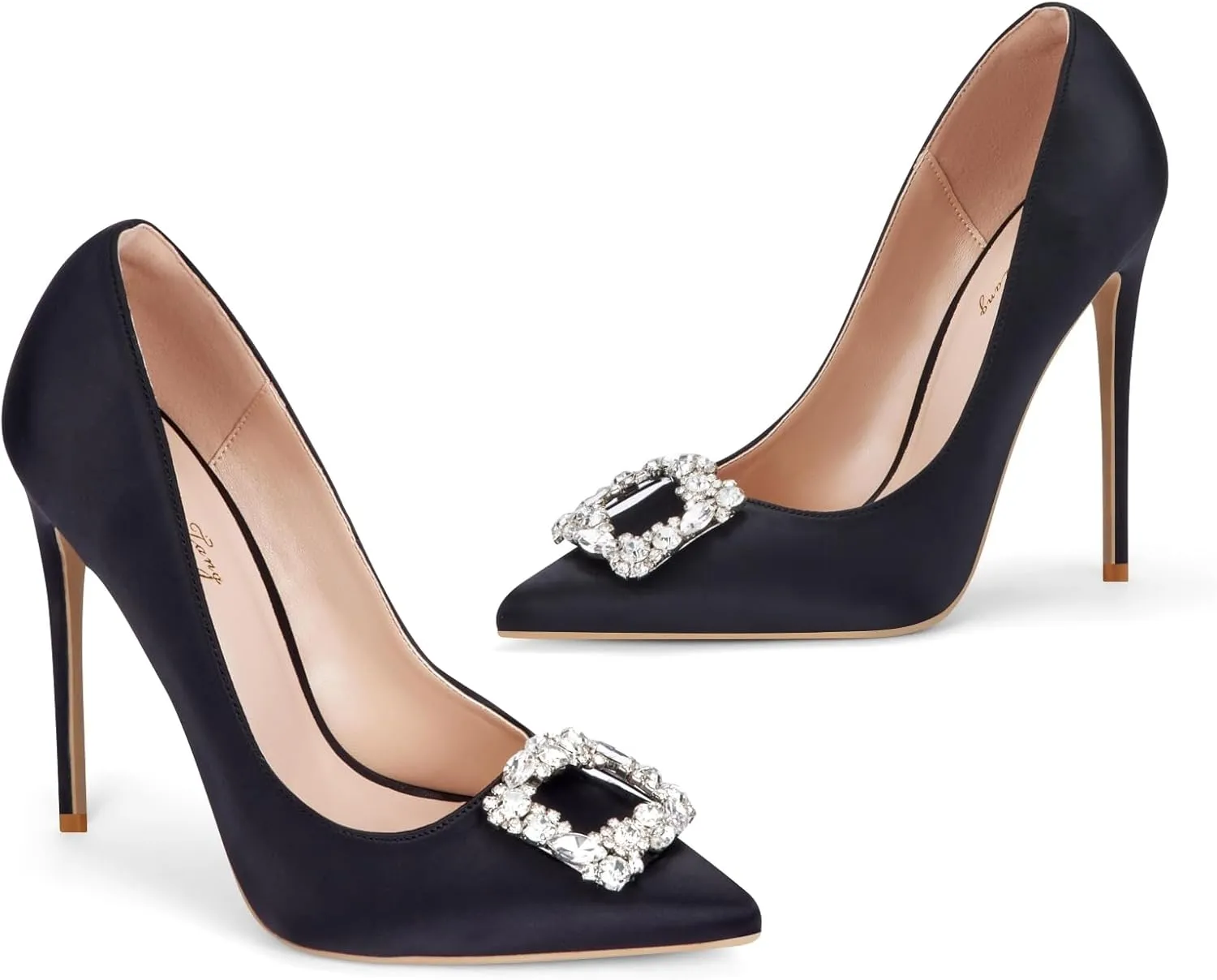 Elisabet Tang Women's High Heels,4.72 Inch Satin Glitter Rhinestone Stiletto Pumps for Women Sexy Closed Pointed Toe Heels Elegant Versatile Wedding Bridal Party Dress Shoes