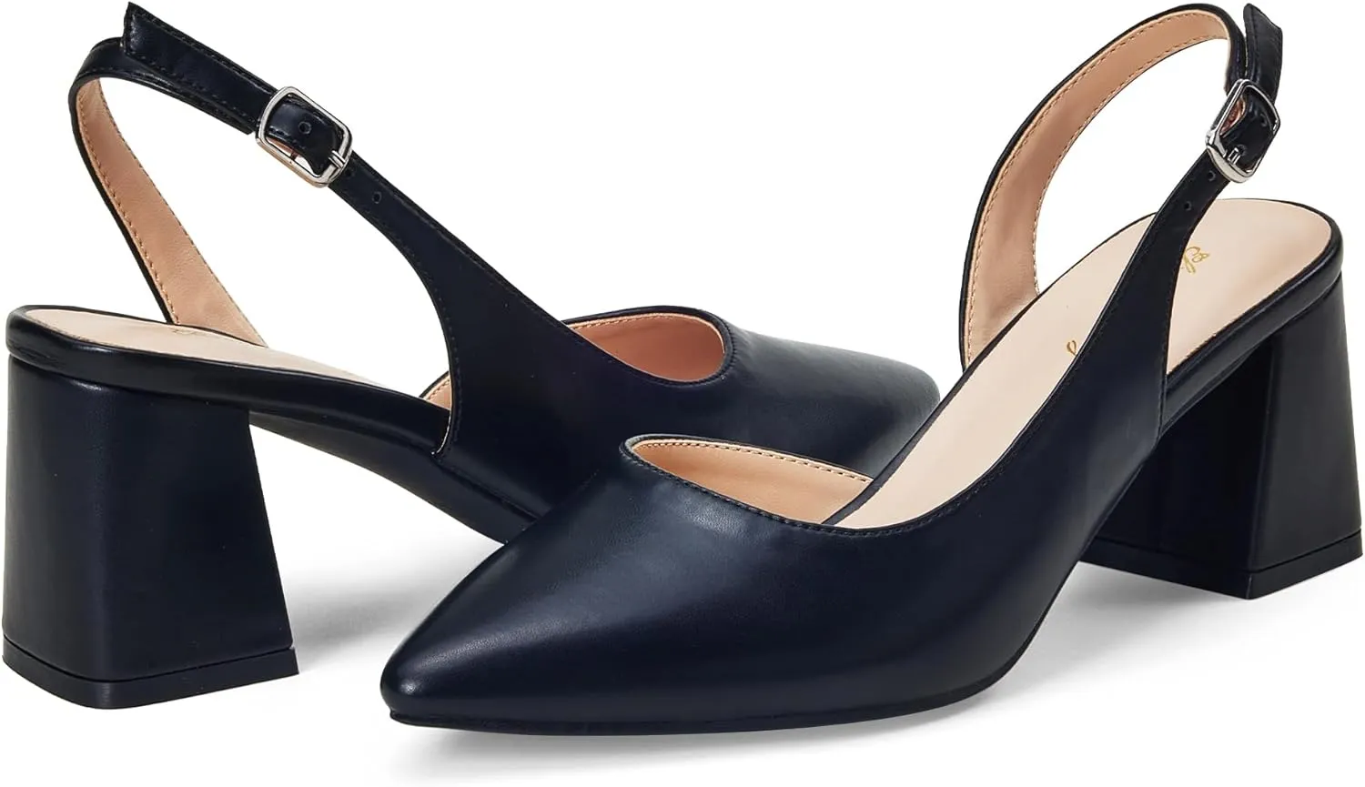 Elisabet Tang Women's Pumps Slingback 2 Inches Block Chunky Heels with Closed Pointed Toe Thick Low Pumps Wedding Party Prom Dating Casual Work Dressy Black Silver Gold Glitter Hot Pink