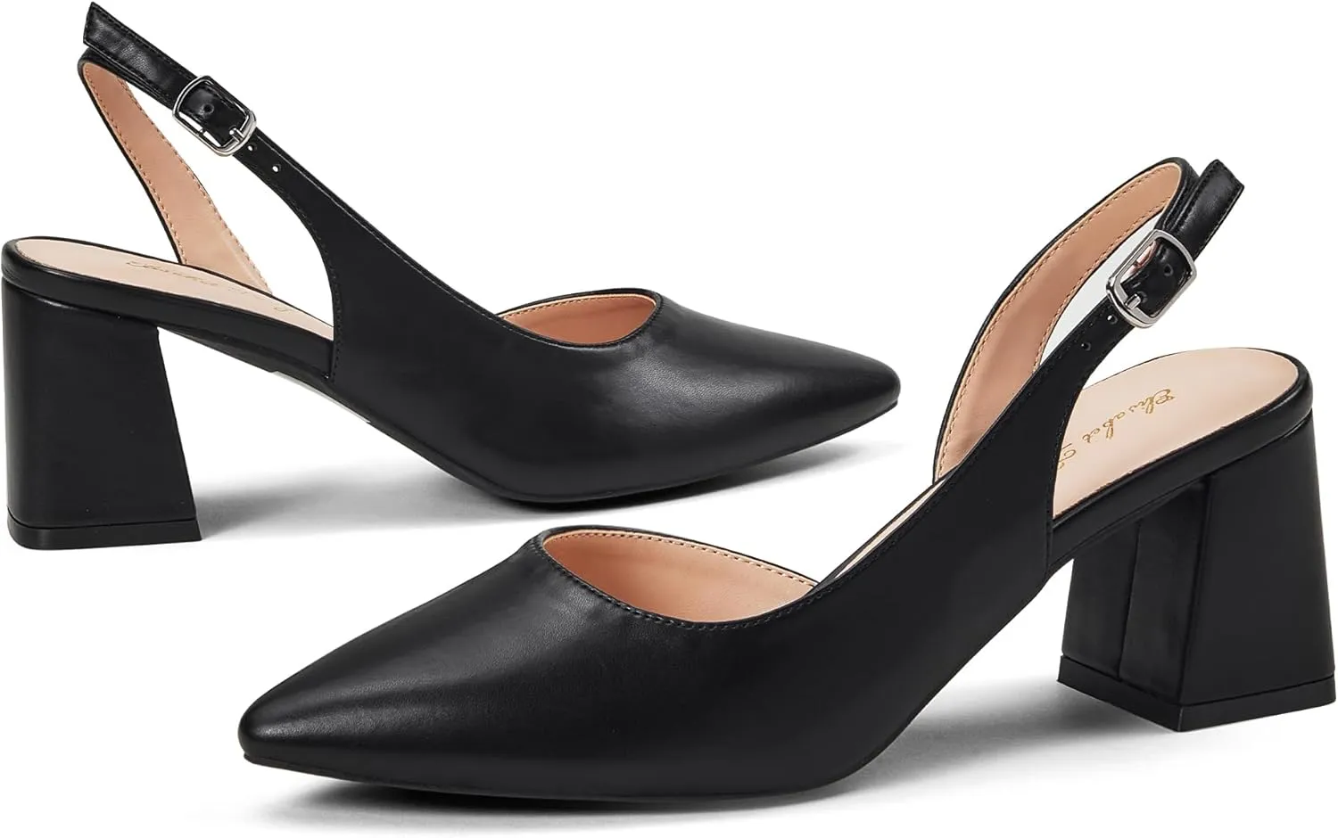 Elisabet Tang Women's Pumps Slingback 2 Inches Block Chunky Heels with Closed Pointed Toe Thick Low Pumps Wedding Party Prom Dating Casual Work Dressy Black Silver Gold Glitter Hot Pink
