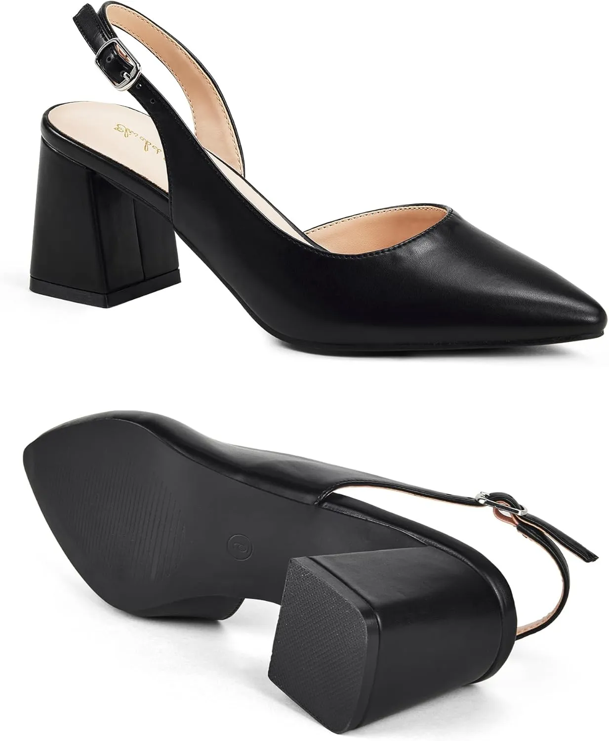Elisabet Tang Women's Pumps Slingback 2 Inches Block Chunky Heels with Closed Pointed Toe Thick Low Pumps Wedding Party Prom Dating Casual Work Dressy Black Silver Gold Glitter Hot Pink