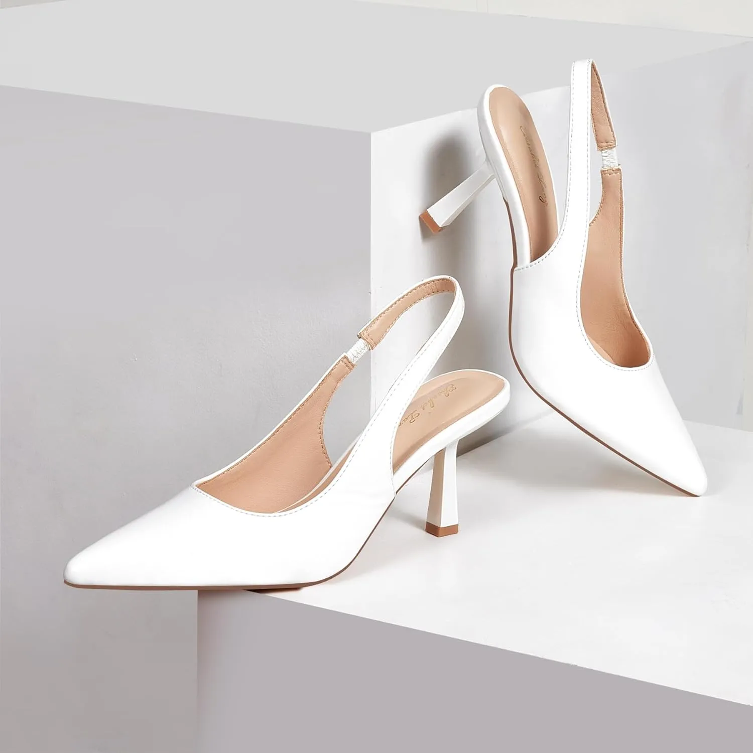 Elisabet Tang Women's Slingback Kitten Heel,Sexy Pointed Closed Toe Stilettos Pumps Slingback Heels for Women Slip on Elastic Strap Wedding Party Dress Sandals Shoes