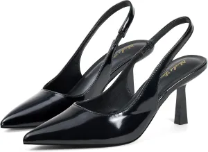 Elisabet Tang Women's Slingback Kitten Heel,Sexy Pointed Closed Toe Stilettos Pumps Slingback Heels for Women Slip on Elastic Strap Wedding Party Dress Sandals Shoes
