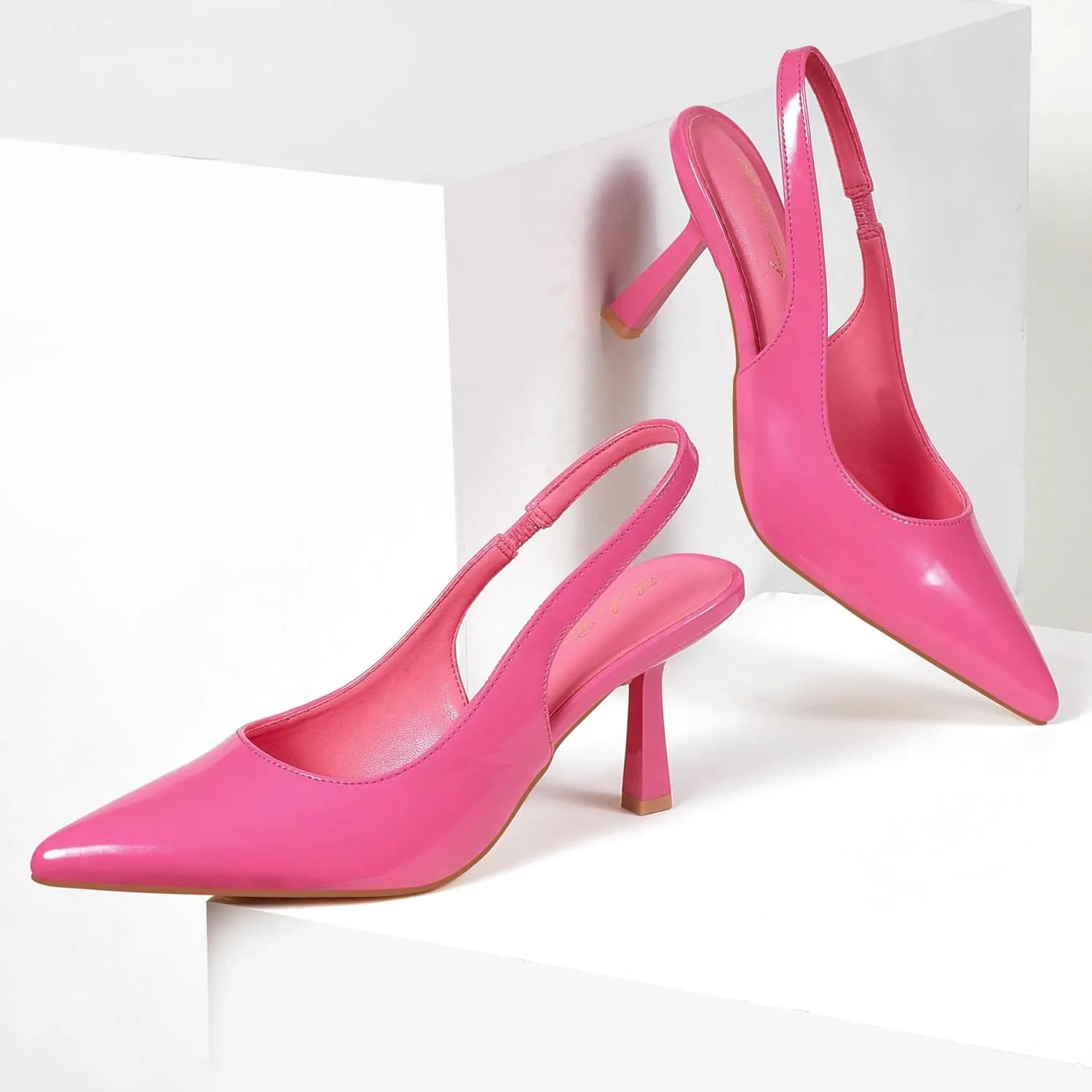 Elisabet Tang Women's Slingback Kitten Heel,Sexy Pointed Closed Toe Stilettos Pumps Slingback Heels for Women Slip on Elastic Strap Wedding Party Dress Sandals Shoes