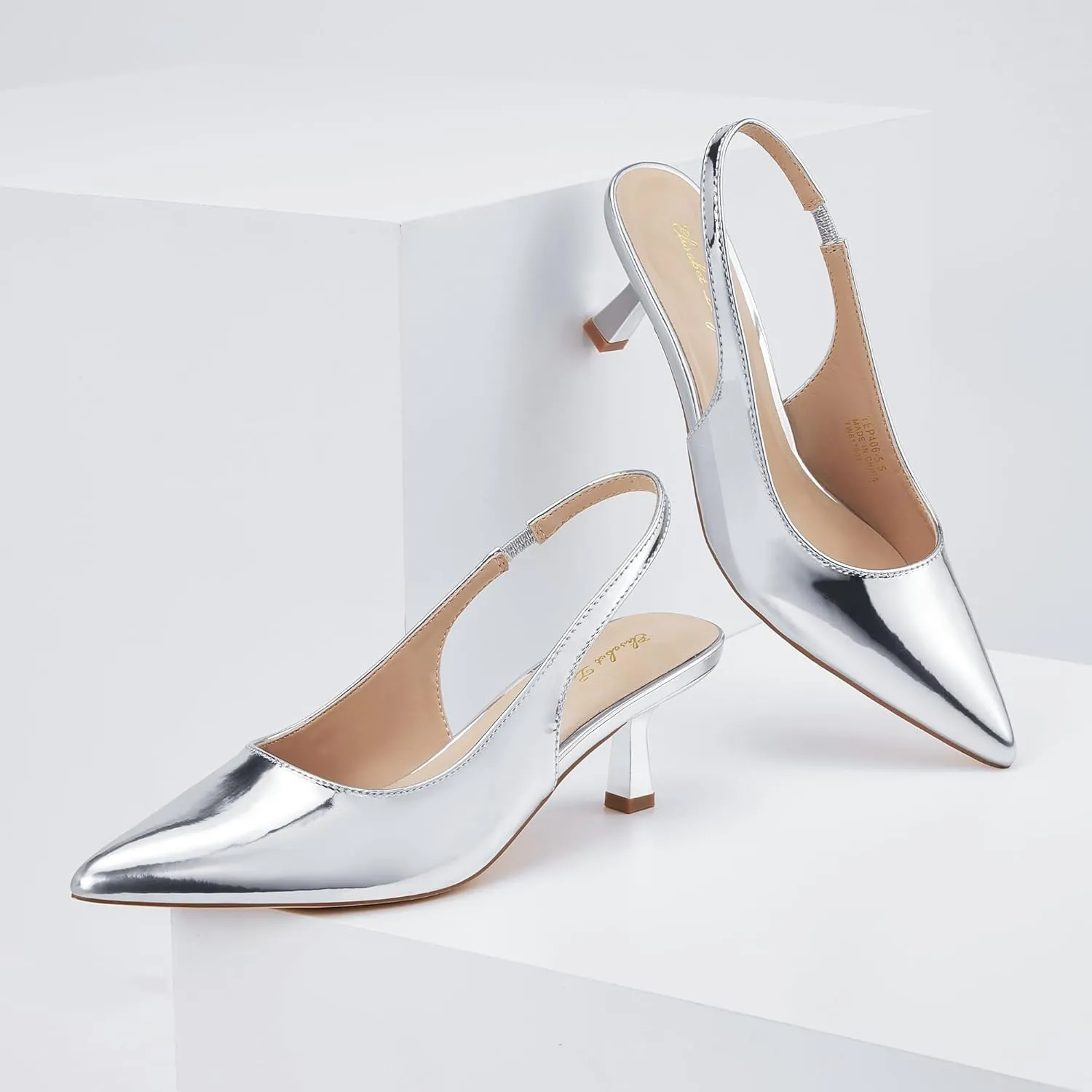 Elisabet Tang Women's Slingback Kitten Heel,Sexy Pointed Closed Toe Stilettos Pumps Slingback Heels for Women Slip on Elastic Strap Wedding Party Dress Sandals Shoes