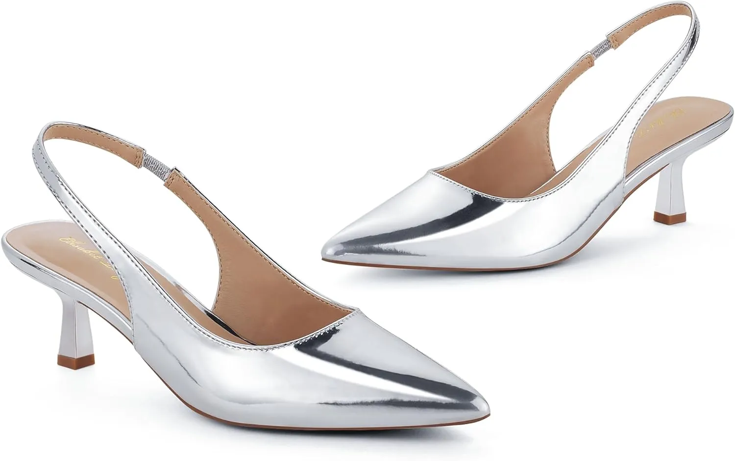 Elisabet Tang Women's Slingback Kitten Heel,Sexy Pointed Closed Toe Stilettos Pumps Slingback Heels for Women Slip on Elastic Strap Wedding Party Dress Sandals Shoes