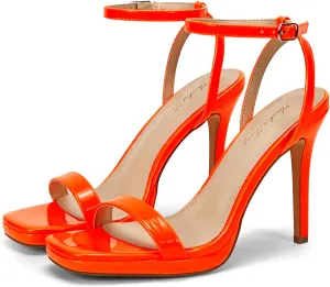 Elisabet Tang Women’s Stilettos Heeled Sandals Open Square Toe Heels,4.3 Inch Open Toe Strappy Sexy High Heels Ankle Strap Buckle Heels for Party Wedding Dress Daily Wear Shoes