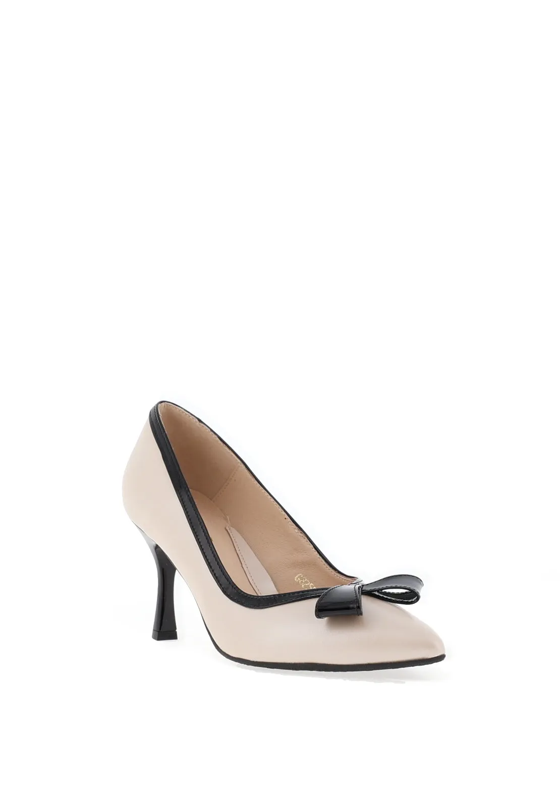 Emis Shimmer Patent Bow Heels, Beige