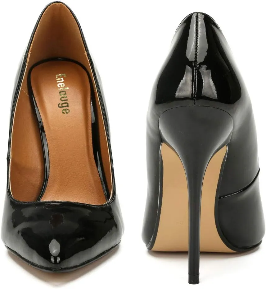 Enelauge Women's Stiletto Pointed Toe Slip On High Heel Zapatos Ladies Wedding Party Pumps Plus Size