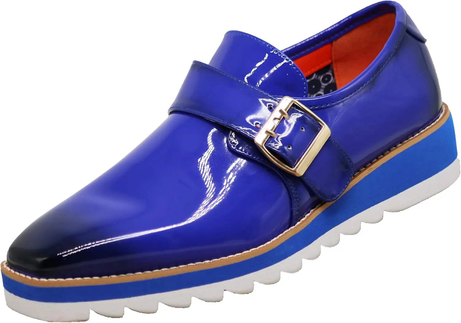Enzo Romeo FREL Men's Patent Monk Strap Buckle Slip On Loafer Dress Shoes