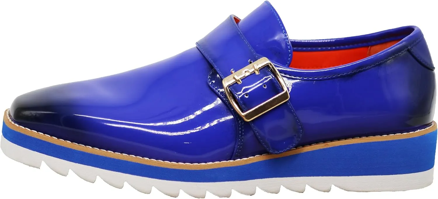 Enzo Romeo FREL Men's Patent Monk Strap Buckle Slip On Loafer Dress Shoes