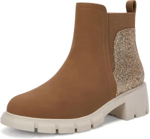 Ermonn Girls Ankle Boots Chelsea Glitter Side Zipper Non-Slip Outdoor Fashion Booties for Toddler/Little Kid/Big Kid