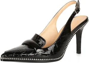 Esvowido Women 3.5" Slingback High Heel Pumps Stilettos Beaded Pointed Toe Shoes Slip On Loafers Pumps Patent Leather High Heel Shoes for Women