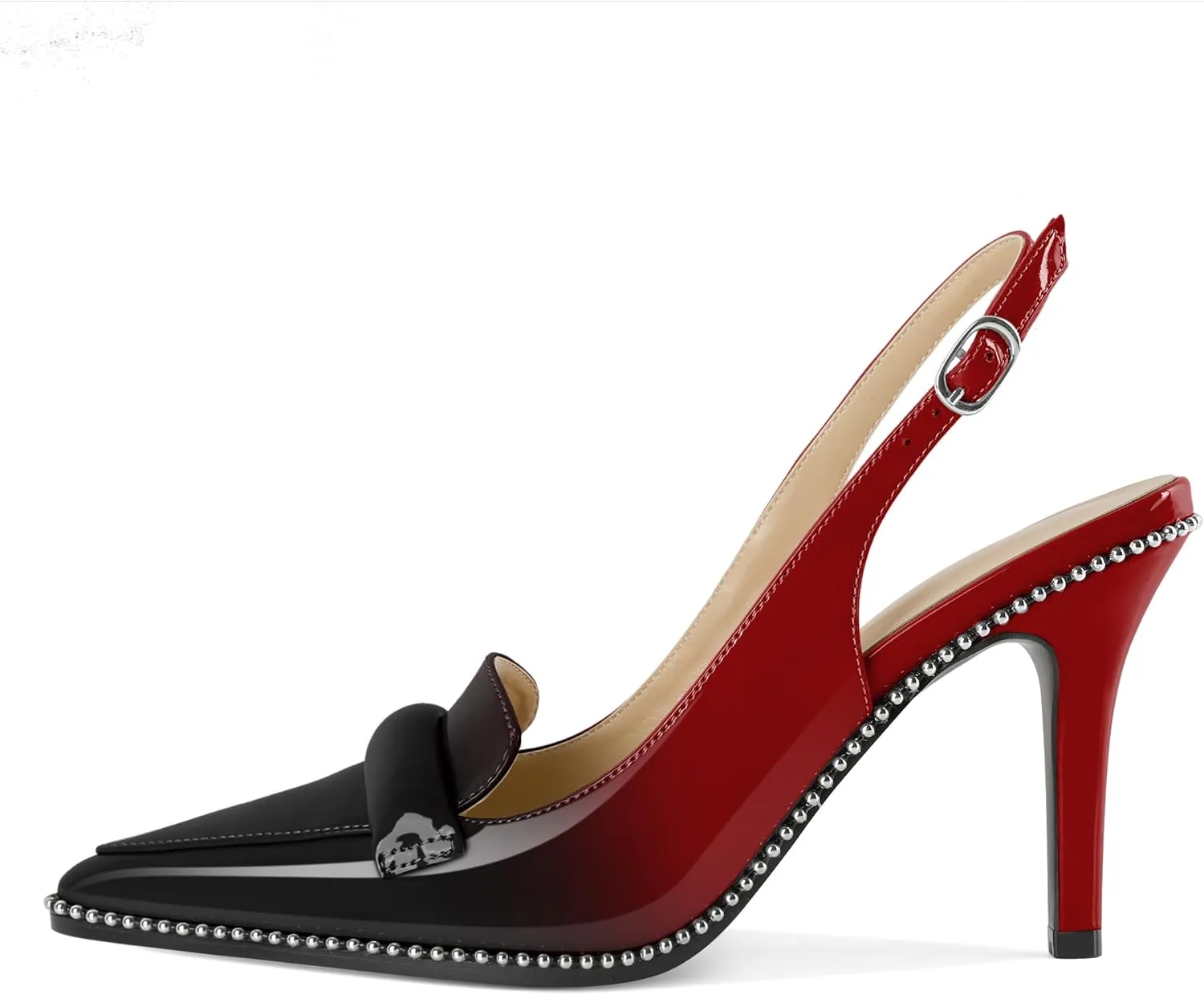 Esvowido Women 3.5" Slingback High Heel Pumps Stilettos Beaded Pointed Toe Shoes Slip On Loafers Pumps Patent Leather High Heel Shoes for Women