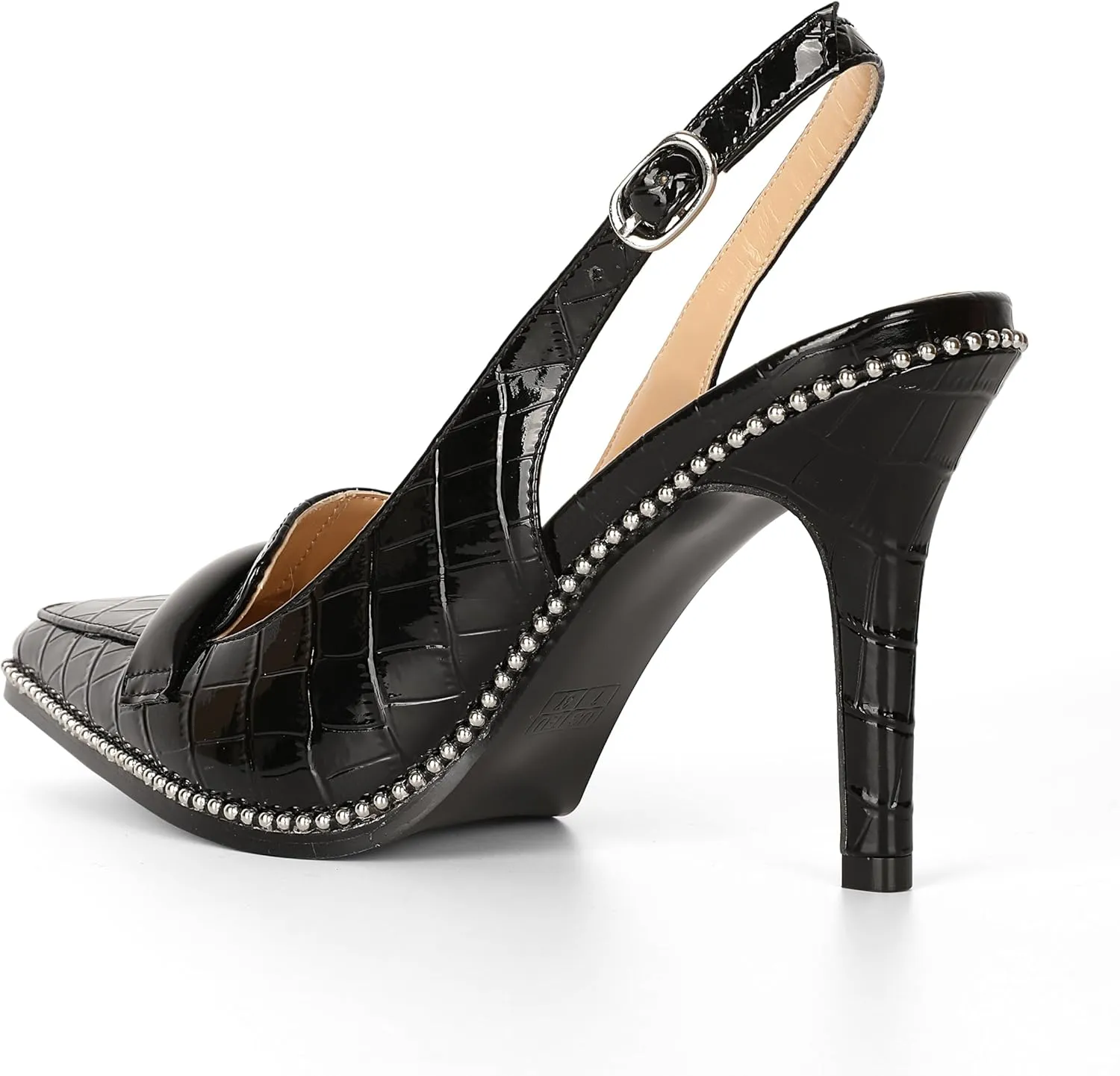 Esvowido Women 3.5" Slingback High Heel Pumps Stilettos Beaded Pointed Toe Shoes Slip On Loafers Pumps Patent Leather High Heel Shoes for Women