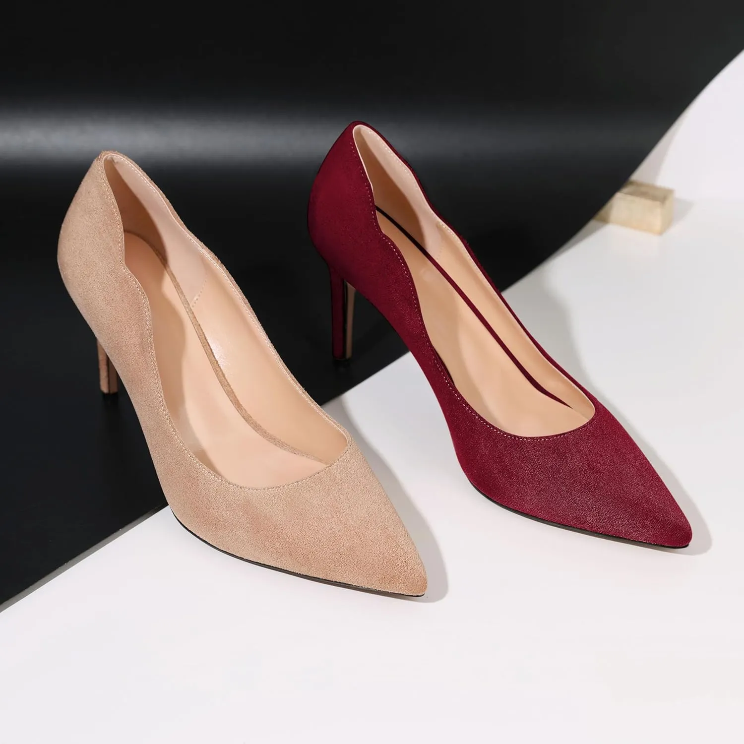 Esvowido Women's High Heel Pumps Heeled Pointed Toe Classic Stiletto Heels Slip on Sexy Evening Party Dress Shoes 3.4 Inch