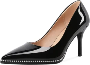 Esvowido Women's High Heels Pumps Closed Pointed Toe Stiletto Heels Comfortable Slip on Stiletto Pumps 3.5 Inch High Heels for Ladies Wedding Work Office